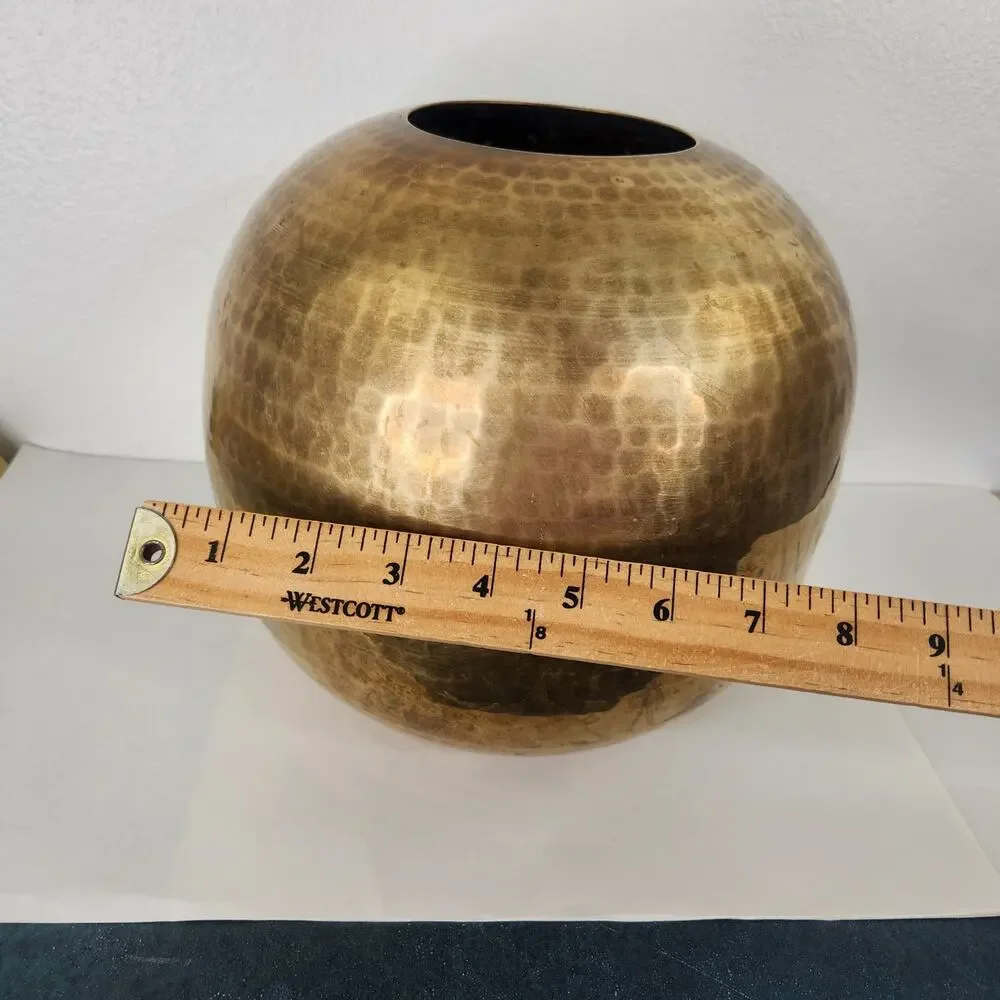 VTG Seiden International Hammered Round Brass Vase Pot Bohemian Home Decor